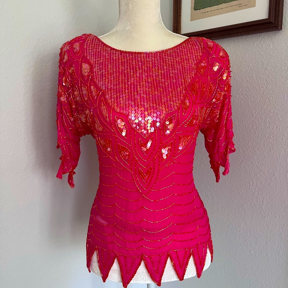 Barbiecore 80s sequin blouse